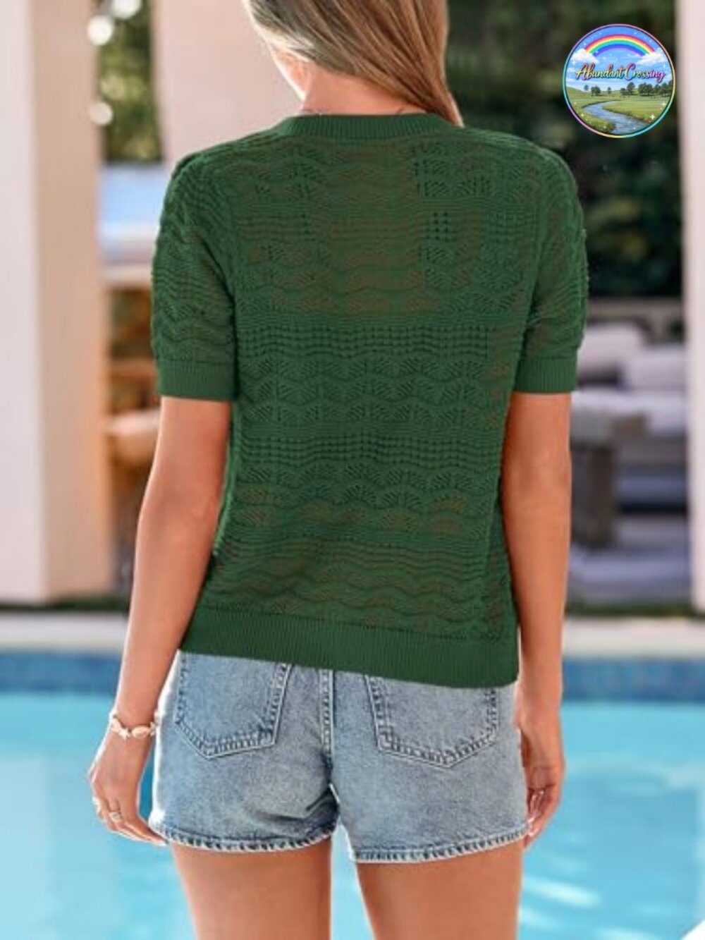 Women Crochet Puff Short Sleeve Cardigan Lightweight Spring Cropped Button Up - Picture 5 of 7